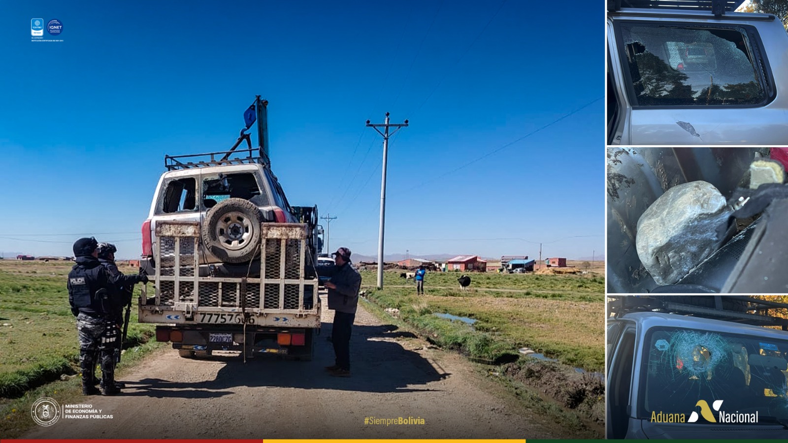 Ataque de contrabandistas deja dos heridos y daños a vehículos de la Aduana Nacional en la ruta Laja – El Alto